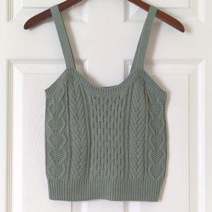 Almost Famous Classic Cable Knit Scoop Neck Sweater Tank Top Sage Green Small